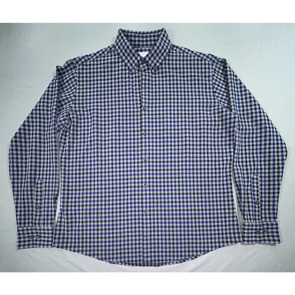 Mizzen+Main Dress Shirt Mens Large Blue Gingham Classic Fit Stretch Long Sleeve